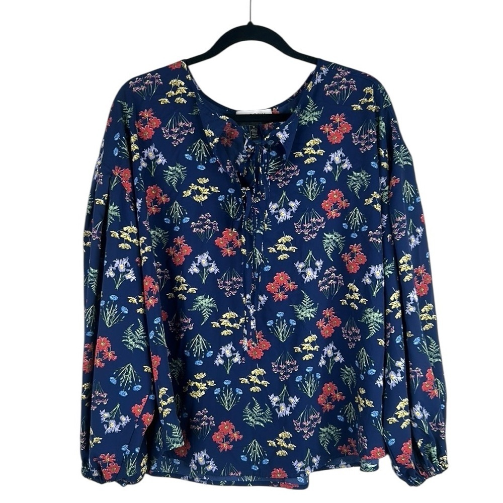 Eloquii Navy Blue Floral V-Neck Boho Flowy Career Spring Summer Top Size 16